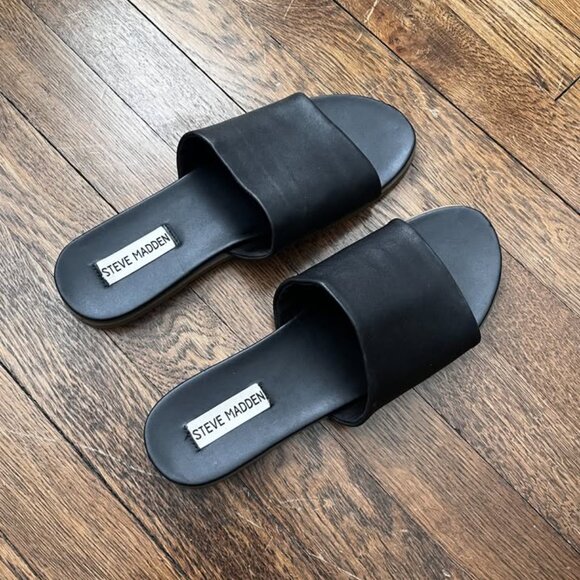 Steve Madden Karolyn Black Leather Slides - Picture 2 of 6